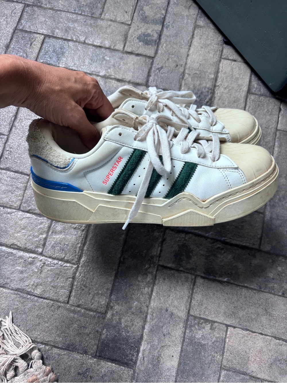 Adidas Superstar Sneakers with Green Stripes